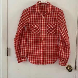 Calamity Jane Vintage red plaid western  shirt with gold metallic thread